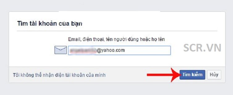 các bạn nhập vào email hoặc số điện thoại tài khoản Facebook mà bạn muốn lấy lại mật khẩu