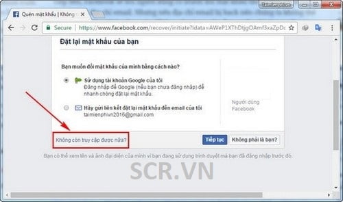 click vào Không còn truy cập được nữa