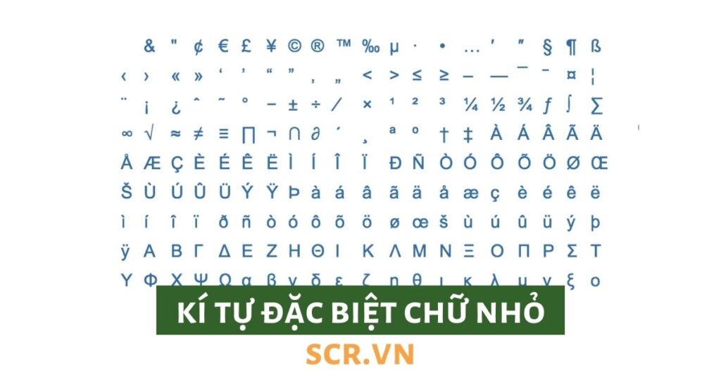 kí tự đặc biệt chữ nhỏ