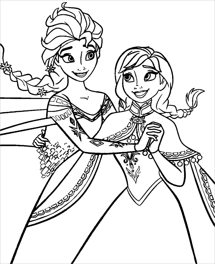 Hình công chúa Elsa và Anna cho bé tập tô