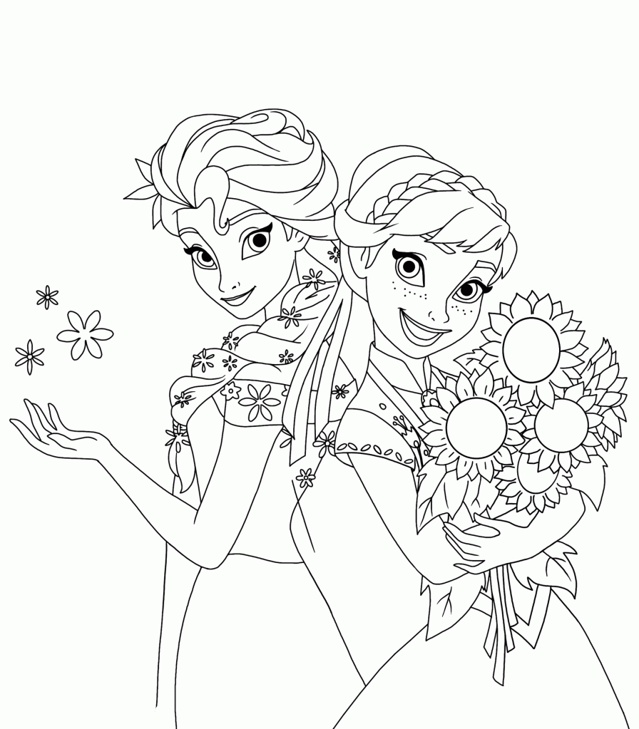 Hình tô màu Elsa và Anna
