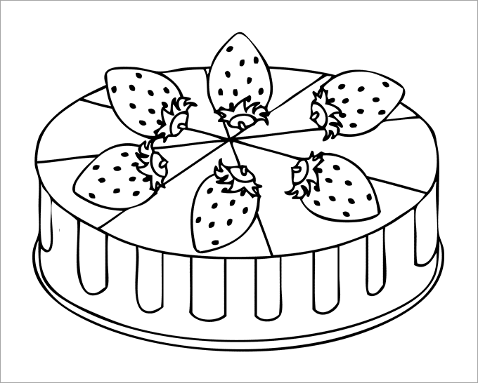 hình tô màu bánh sinh nhật trái dâu