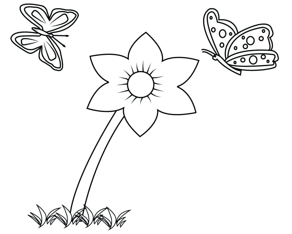 hình tô màu bông hoa với bướm