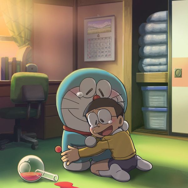 Ảnh Nobita và Doremon ôm nhau khóc