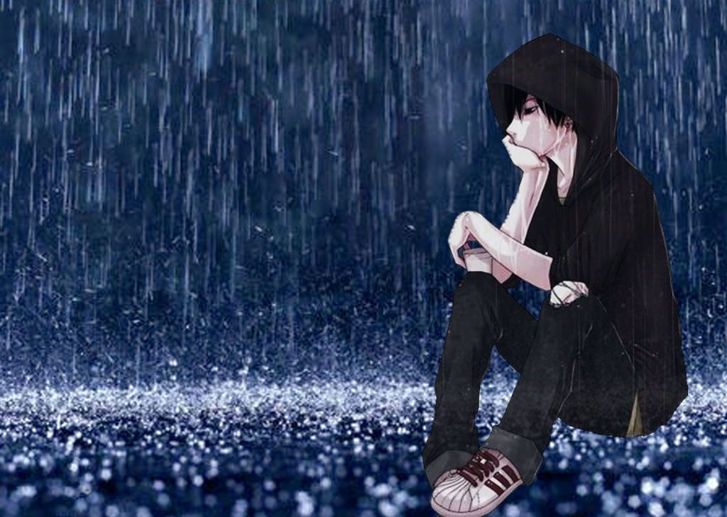 Anime ngồi buồn dưới mưa