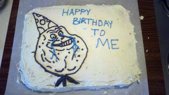 Biểu cảm hài hước và khó đỡ được đưa lên chiếc bánh sinh nhật