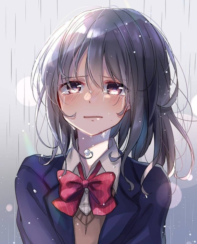 Cô gái anime khóc dưới mưa
