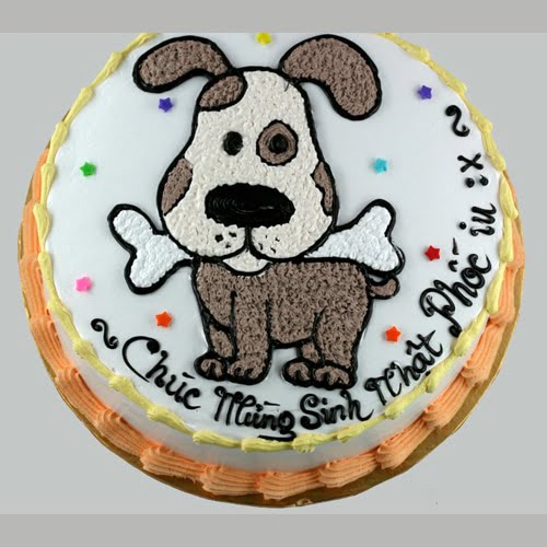 Hình bánh sinh nhật chú chó gặm xương hài hước
