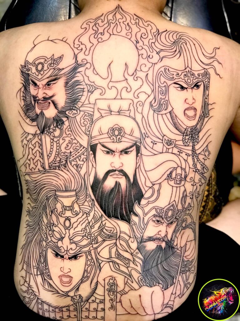 Hình tattoo Ngũ hổ tướng trên lưng đẹp