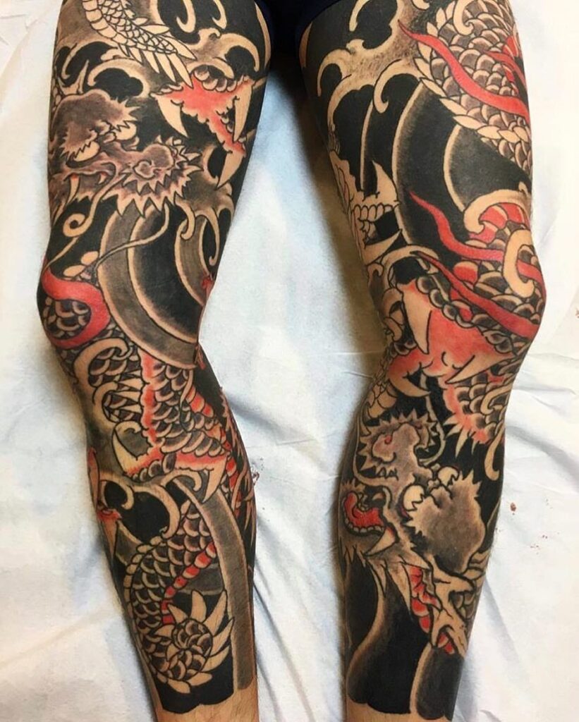 Hình tattoo Yakuza kín chân ngầu