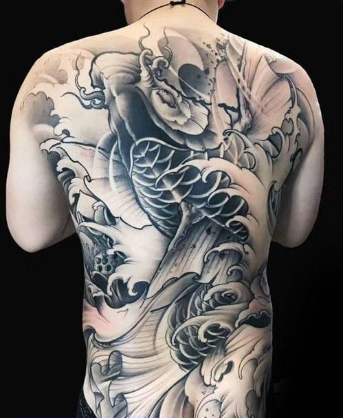Hình tattoo cá chép hóa rồng chất kín lưng