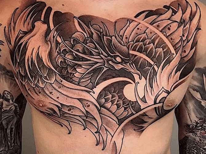 Hình tattoo con rồng ở ngực ngầu lòi