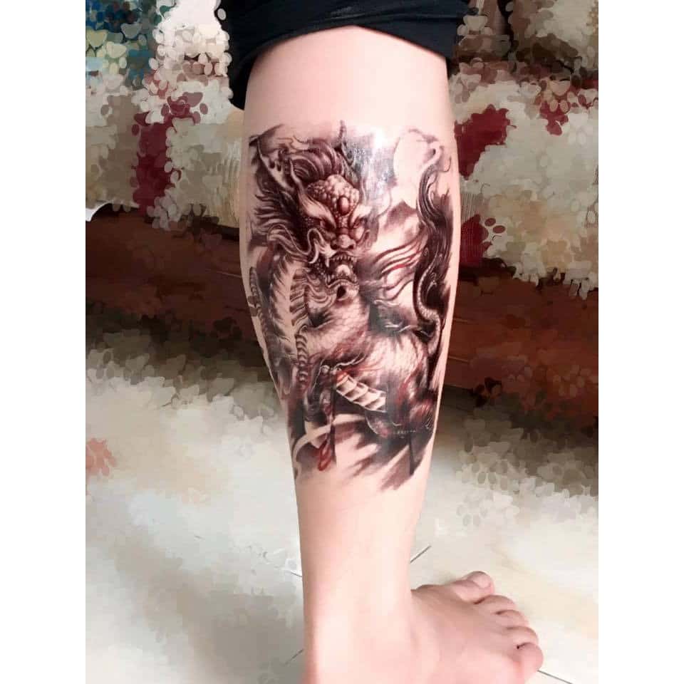 Hình tattoo kỳ lân ở bắp chân đẹp