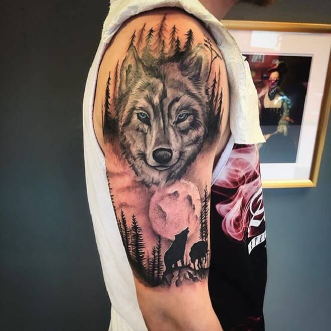 Hình tattoo sói ở bắp tay đẹp