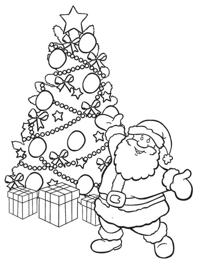 Hình vẽ cây thông và ông già Noel