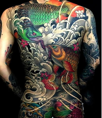 Kiểu tattoo cá rồng bít lưng nổi bật