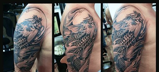 Kiểu tattoo cá rồng đen trắng đẹp cho nam