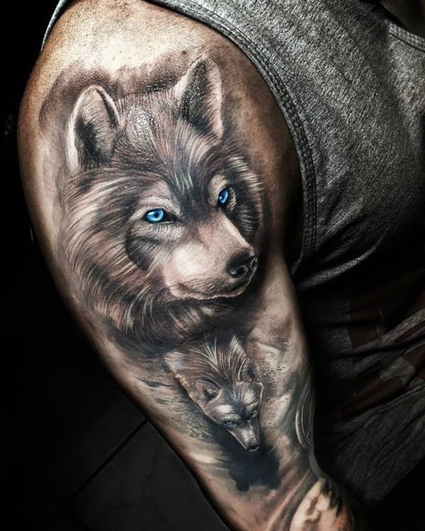 Kiểu tattoo đầu chó sói ở bắp tay đẹp mê người
