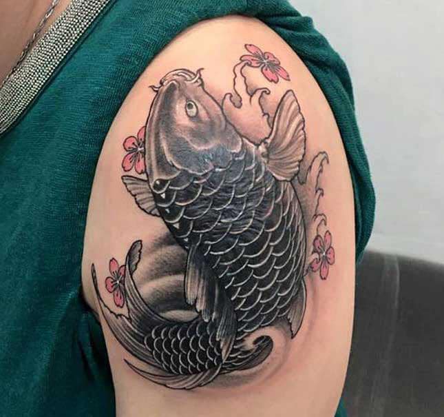 Hình Xăm Cá Chép Đen Trắng ️ Tattoo Cá Chép Đơn Giản