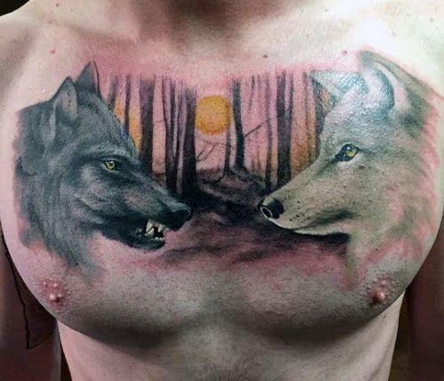 Kiểu xăm chó sói hoang dã ở ngực