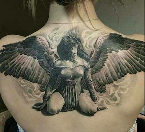 Mẫu tattoo thiên thần sa ngã phong cách 3D