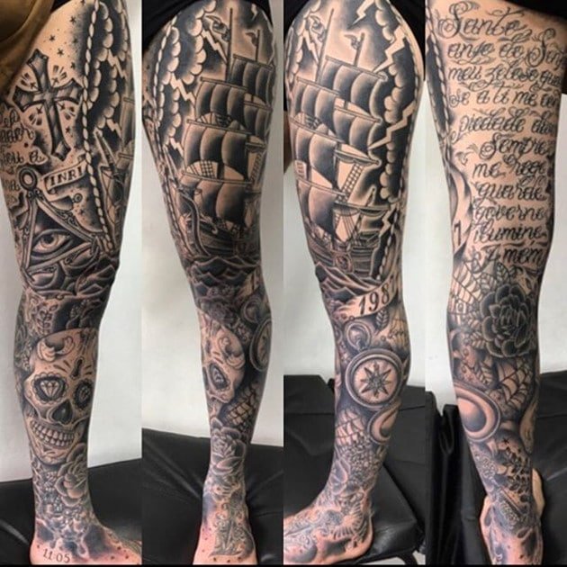 Tattoo full chân cho nam với những biểu tượng độc