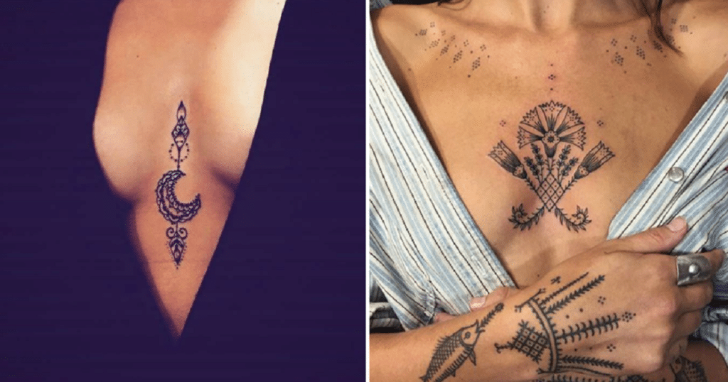 Tattoo hình xăm giữa ngực đẹp cho nữ