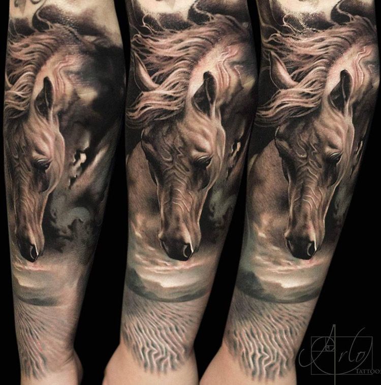 Tattoo ngựa 3D đẹp ở tay