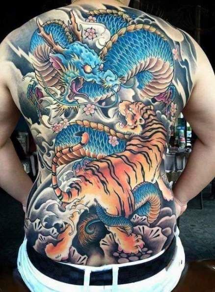 Tattoo rồng hổ full lưng ngầu