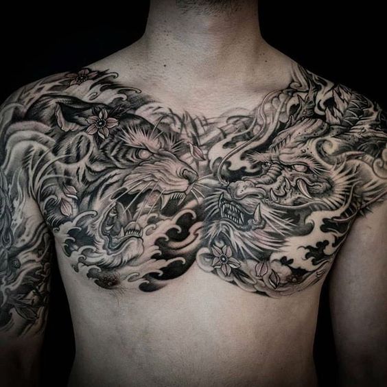 Tattoo rồng hổ kín ngực nam