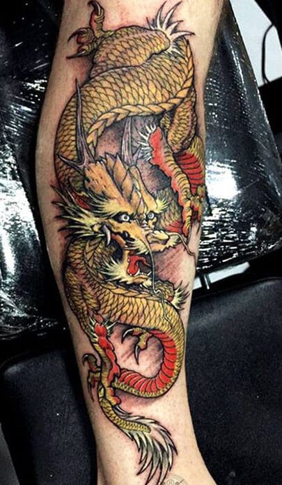 Tattoo rồng ở bắp chân đẹp
