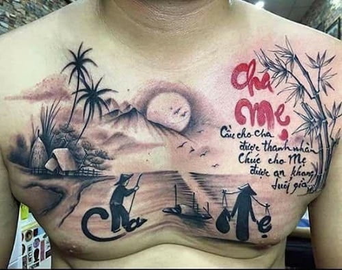 Tattoo về cha mẹ kín ngực mang ý nghĩa đặc biệt