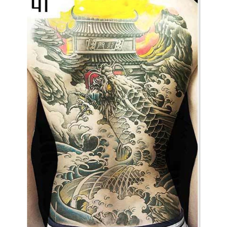 Tattoo xăm cá chép hóa rồng kín lưng đẹp