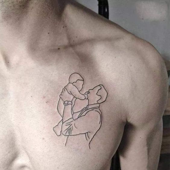ảnh tattoo cha bồng con ở ngực