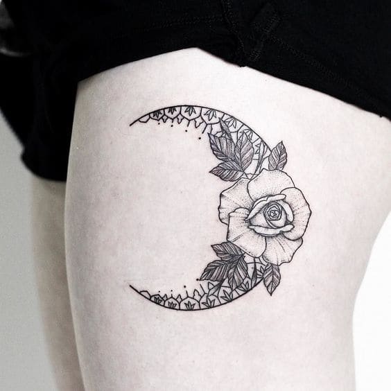 ảnh tattoo mặt trăng hoa đẹp và đáng yêu nhất
