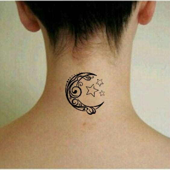 ảnh tattoo mặt trăng và hình ngôi sau sau gáy