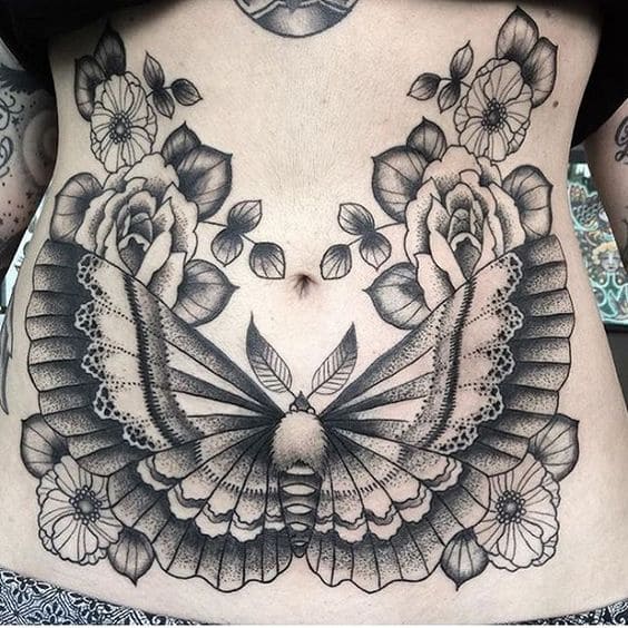 hình ảnh tatto hình con bướm kín bụng nữ