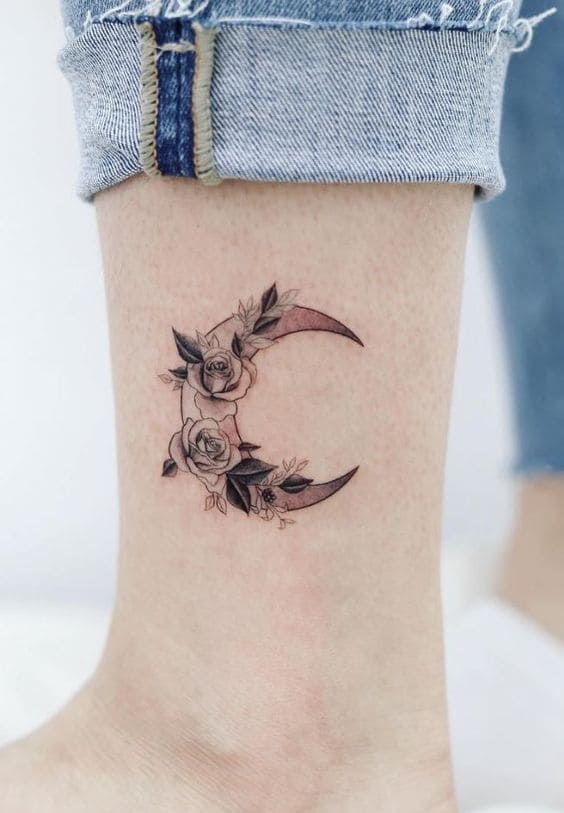 hình ảnh tattoo mặt trăng hoa hồng dễ thương