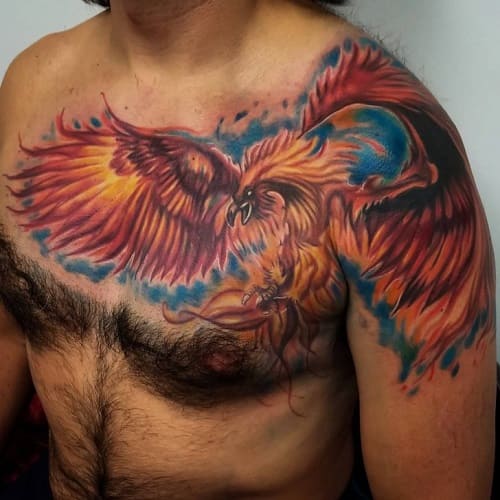 hình ảnh tattoo tứ linh cực ngầu phượng hoàng trên ngực nam giới