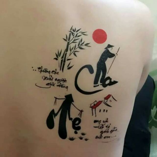 hình tattoo cha mẹ trên vai cho nam