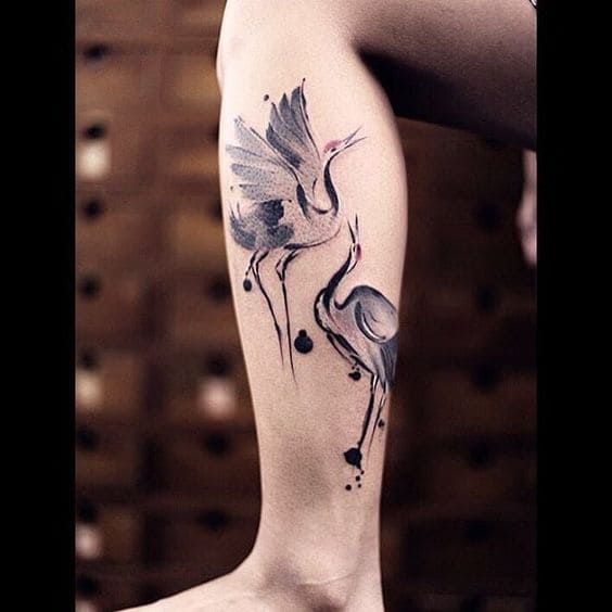hình tattoo đôi chim hạc đẹp cho nữ