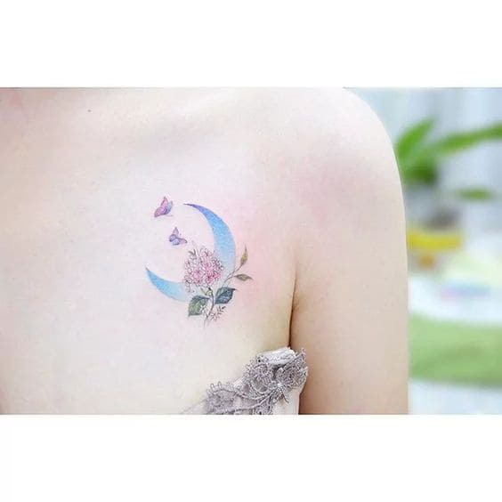 hình tattoo mặt trăng hoa và bướm cực lạ