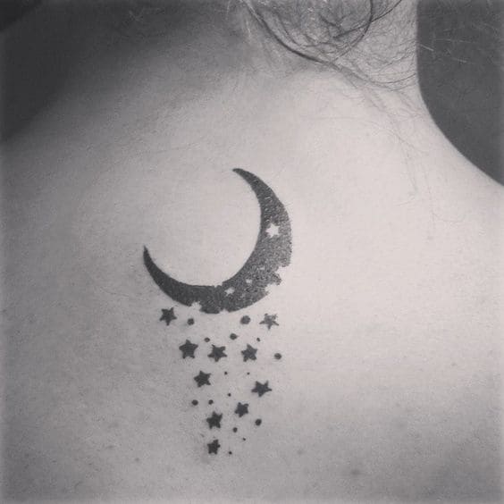 hình tattoo mặt trăng và ngôi sao trắng đen cực chất