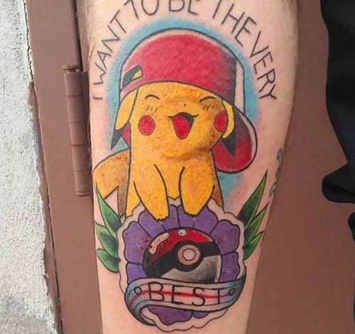 hình tattoo pikachu đội mũ ngầu trên tay nam