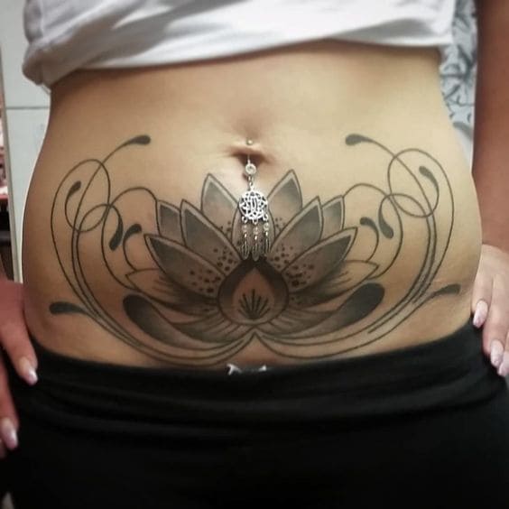 mẫu ảnh tattoo bụng dưới hình hoa sen cho nữ