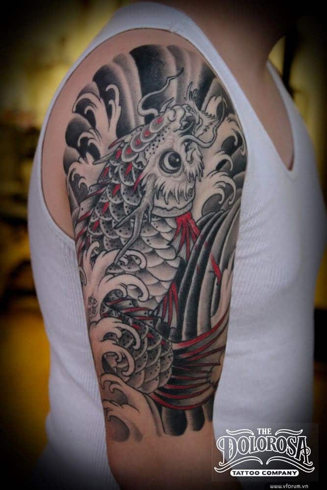 mẫu hình tattoo cá chép hoa rồng ở tay đẹp