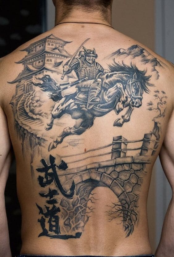 mẫu tattoo bít lưng hình người lính cưỡi ngựa ngầu
