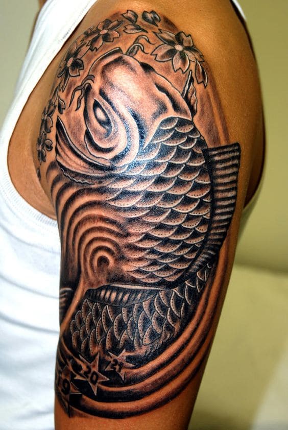 mẫu tattoo cá chép trắng đen cực đẹp