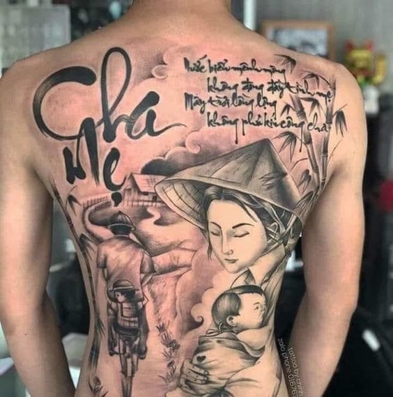 mẫu tattoo cha mẹ bít lưng