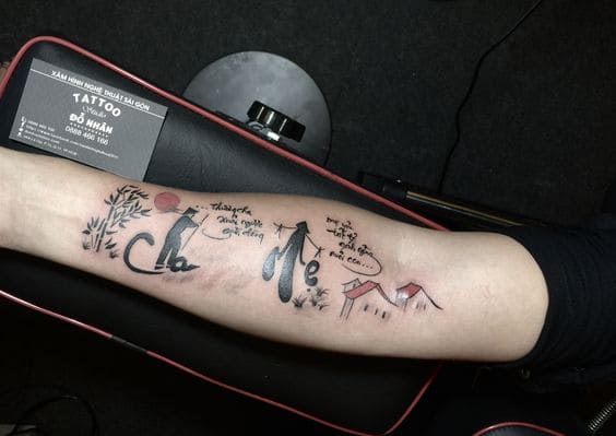 mẫu tattoo chữ cha ⅿẹ ở tay nam ý nghĩa